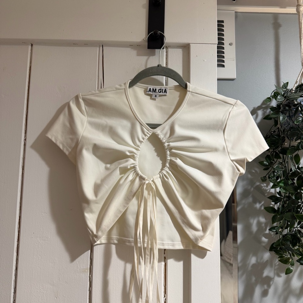 I.AM.GIA. White Drawstring Cutout Crop Top